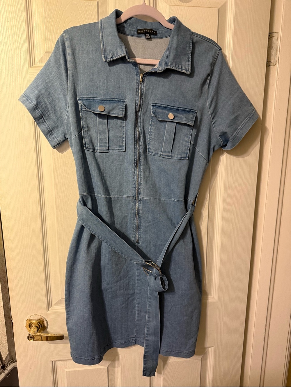 Haute Monde stretch denim belted dress 2XL